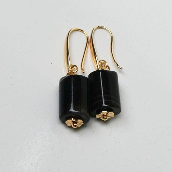 Black Agate Dangle Earrings 3/4" Drop - Image 7