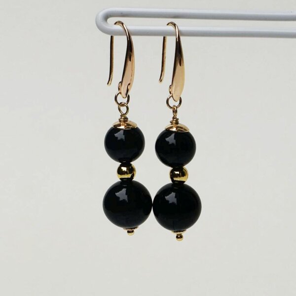 Black Agate Dangle Earrings 1" Drop
