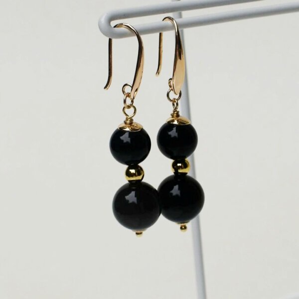 Black Agate Dangle Earrings 1" Drop - Image 2