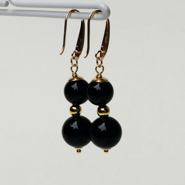 Black Agate Dangle Earrings 1" Drop - Image 4