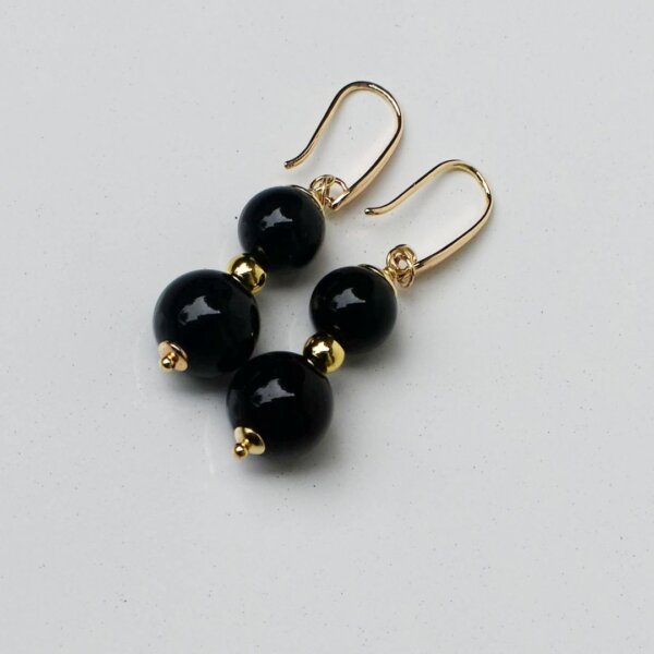 Black Agate Dangle Earrings 1" Drop - Image 6