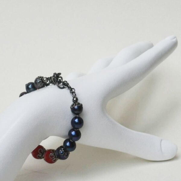Black Pearl + Red Coral Bracelet 6" to 7" Adjustable - Image 10